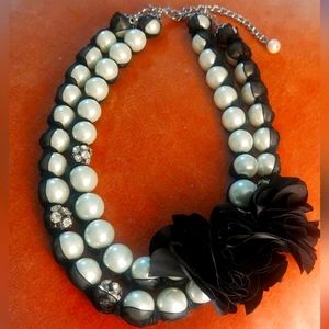 WHBM Chiffon Wrapped Pearl and Crystal Double Strand Necklace